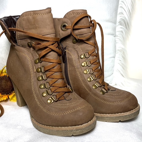 Charlotte Russe Shoes - Charlotte Russe Brown Lace Up Heeled Boots